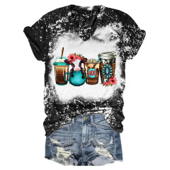 Blooms Brews Floral Babe Cow Coffee Drink Tie-Dye V-Neck T-Shirt